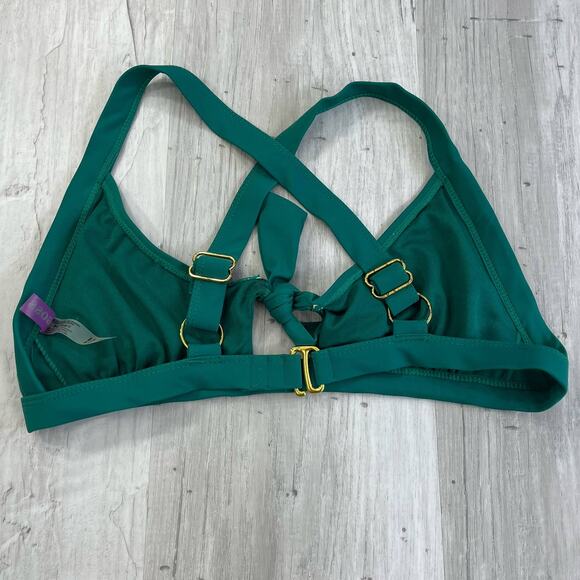 VIGOSS Emerald Green Criss Cross Key Hole Tie Front Bikini Top Bathing Suit Med - Picture 2 of 7